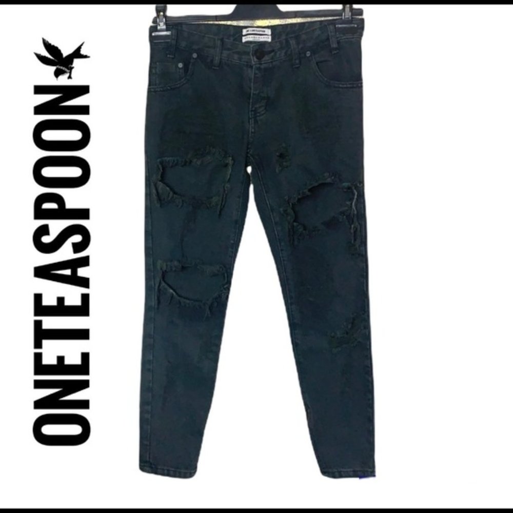 One teaspoon freebirds black100% cotton distressed jeans size 26